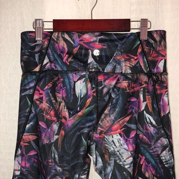 Champion S Black Multicolored Active Cropped Leggings Tropical Print Mesh - Picture 6 of 16